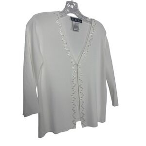 Vintage JAC White Button Embellished Cardigan Lightweight‎ Viscose Nylon Blend
